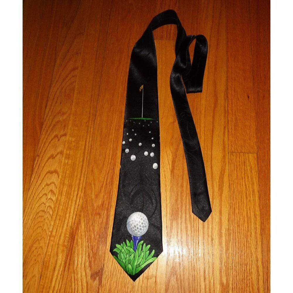 Vintage A Rogers Black Golf Neck Tie golf ball tee time golfer
